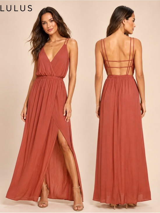 Lulus Dresses & Skirts - Lulus Rust Strappy Open Back Maxi Dress Size M NWT